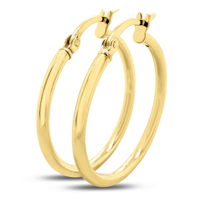 25MM Classic Hoop Earrings In 14 Karat Yellow Gold Over Sterling Silver.  Perfect 1 Inch Size For Every Day!