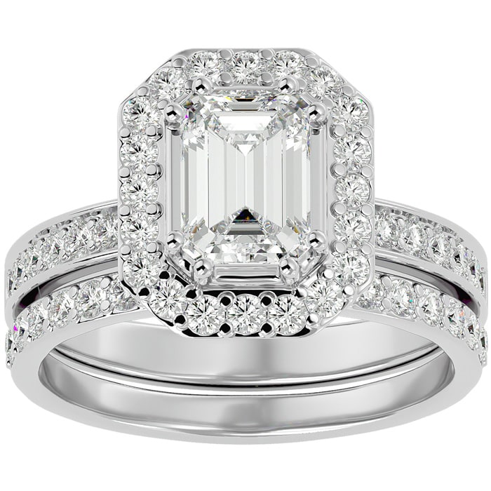 2 1/2 Carat Emerald Cut Diamond Bridal Set In 14 Karat White Gold