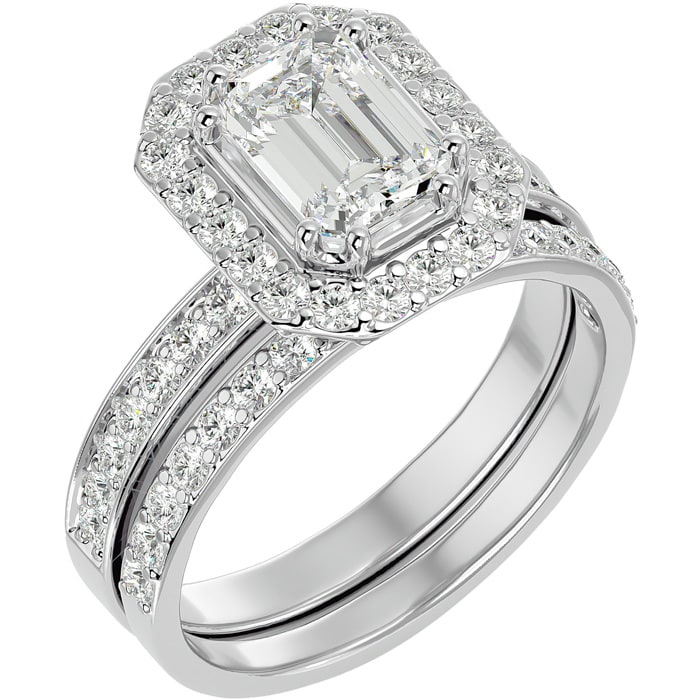 2 1/2 Carat Emerald Cut Diamond Bridal Set In 14 Karat White Gold