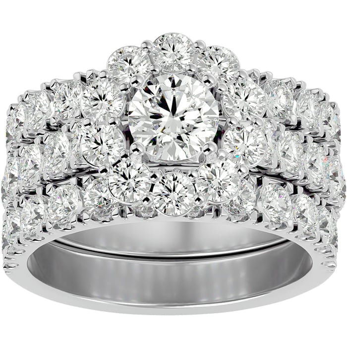 4 1/4 Carat Round Shape Diamond Bridal Set With Two Bands In 14 Karat White Gold