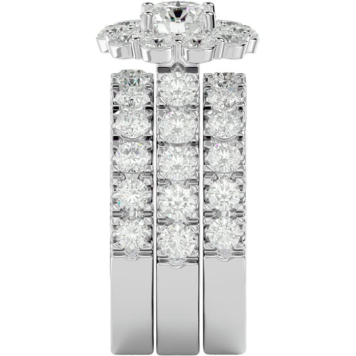 4 1/4 Carat Round Shape Diamond Bridal Set With Two Bands In 14 Karat White Gold