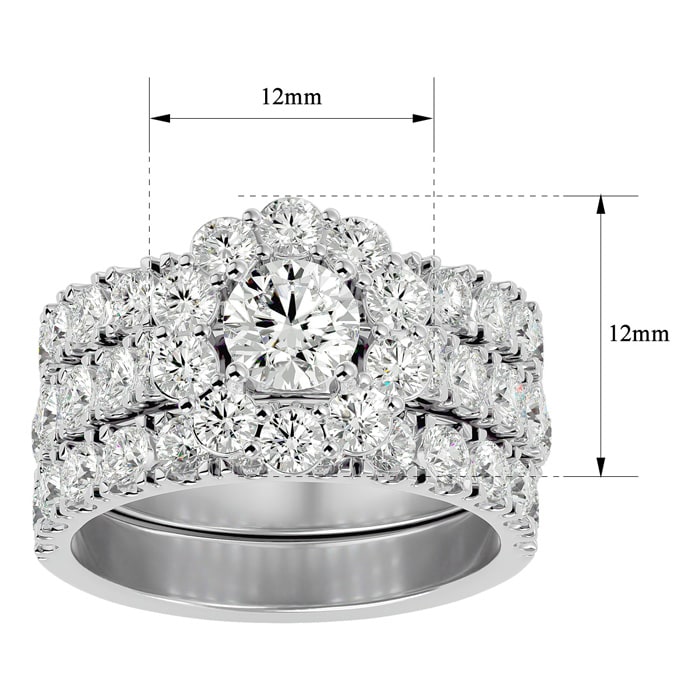 4 1/4 Carat Round Shape Diamond Bridal Set With Two Bands In 14 Karat White Gold