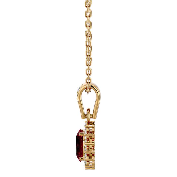 Garnet Necklace: Garnet Jewelry: 1 1/3 Carat Oval Shape Garnet and Diamond Necklace In 14 Karat Yellow Gold, 18 Inches