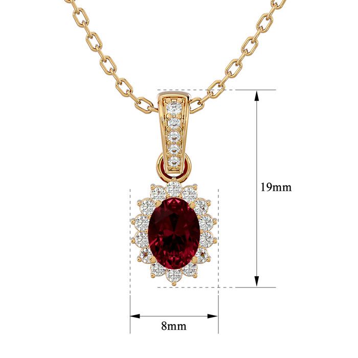 Garnet Necklace: Garnet Jewelry: 1 1/3 Carat Oval Shape Garnet and Diamond Necklace In 14 Karat Yellow Gold, 18 Inches