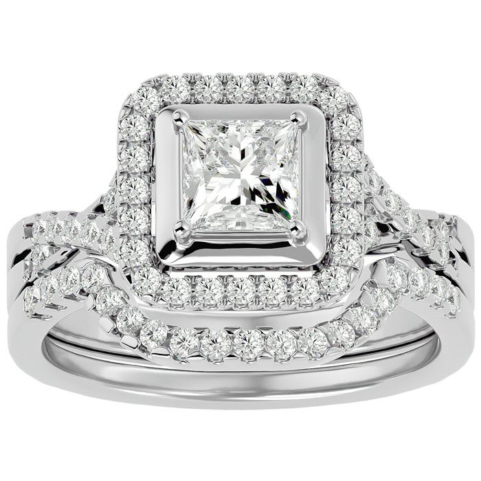 1 1/4 Carat Princess Shape Diamond Bridal Set In 14 Karat White Gold