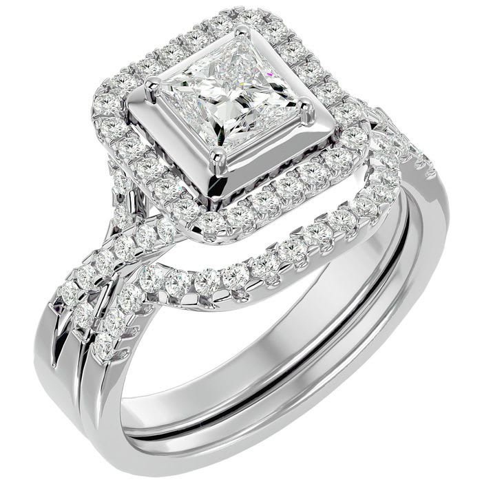 1 1/4 Carat Princess Shape Diamond Bridal Set In 14 Karat White Gold