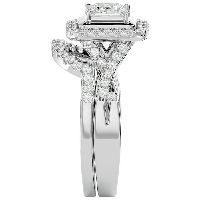 1 1/4 Carat Princess Shape Diamond Bridal Set In 14 Karat White Gold