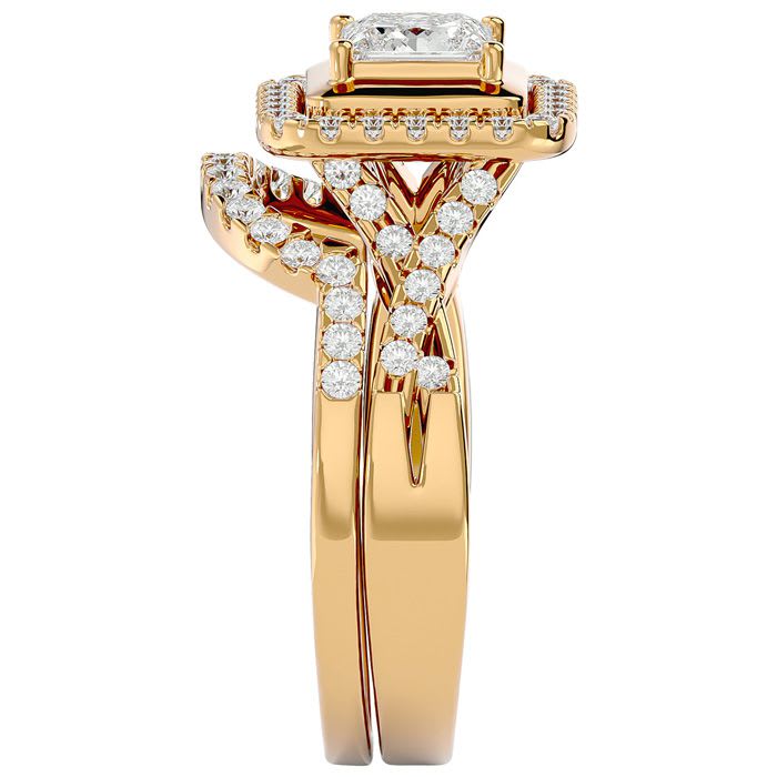 1 1/4 Carat Princess Shape Diamond Bridal Set In 14 Karat Yellow Gold