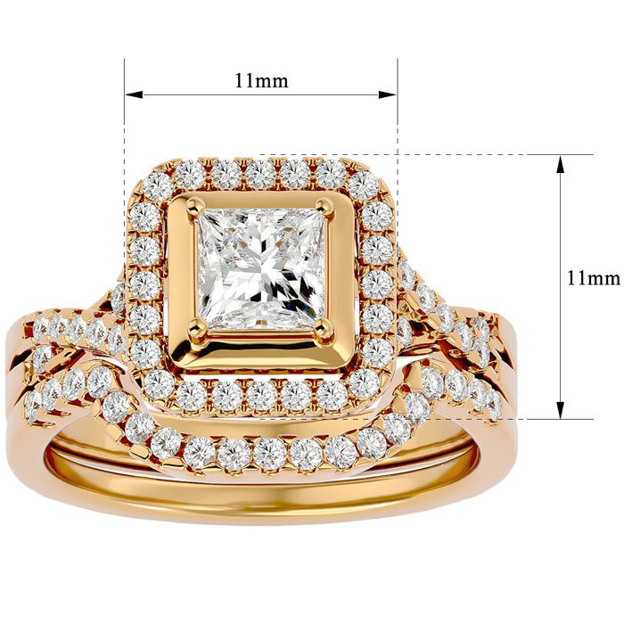 1 1/4 Carat Princess Shape Diamond Bridal Set In 14 Karat Yellow Gold