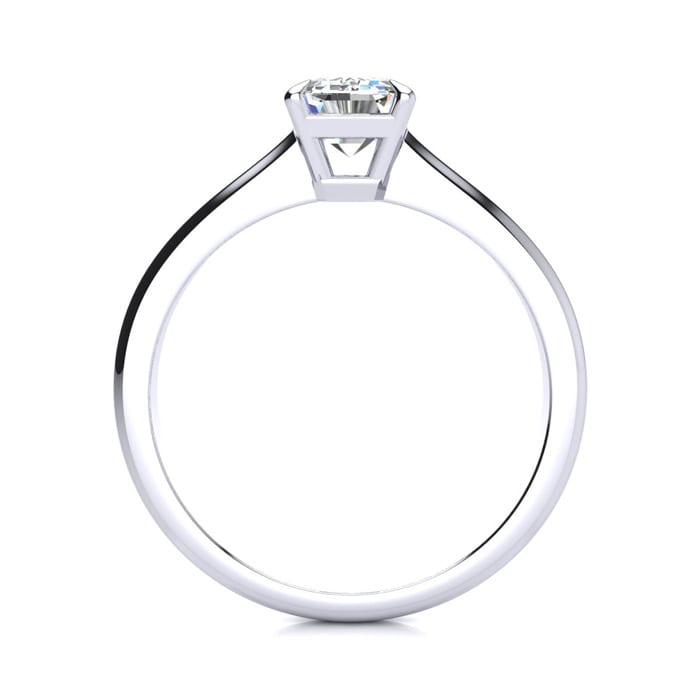 Moissanite Engagement Ring; 1 Carat Emerald Shape Moissanite Solitaire Engagement Ring In 14 Karat White Gold