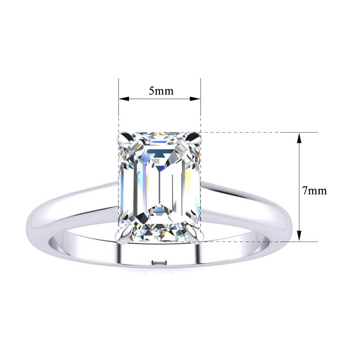 Moissanite Engagement Ring; 1 Carat Emerald Shape Moissanite Solitaire Engagement Ring In 14 Karat White Gold