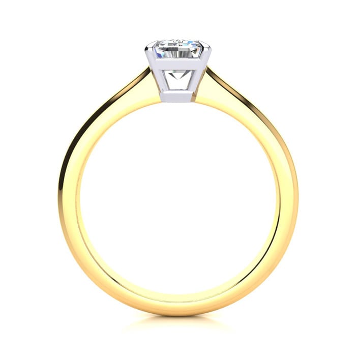 Moissanite Engagement Ring; 1 Carat Emerald Shape Moissanite Solitaire Engagement Ring In 14 Karat Yellow Gold