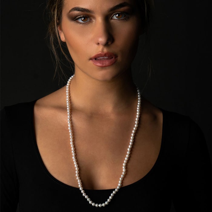 30 inch 6mm AA+ Pearl Necklace With 14K Yellow Gold Clasp
