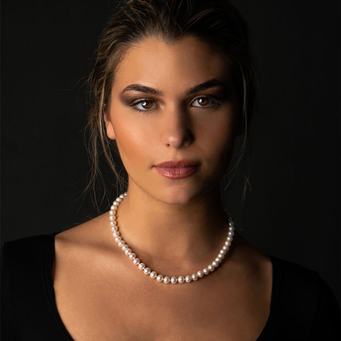 18 inch 8mm AA+ Pearl Necklace With 14K Yellow Gold Clasp
