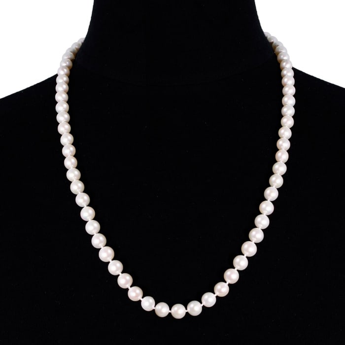 24 inch 8mm AA+ Pearl Necklace With 14K Yellow Gold Clasp
