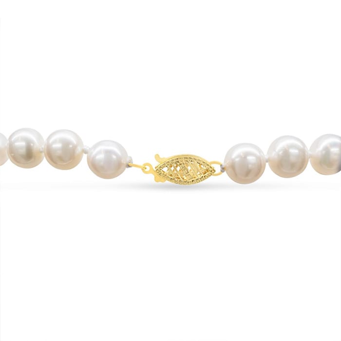 30 inch 8mm AA+ Pearl Necklace With 14K Yellow Gold Clasp
