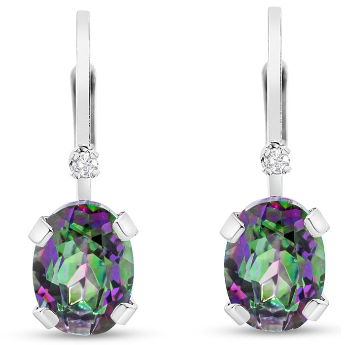 3/4 Carat Mystic Topaz and Diamond Leverback Drop Earrings In 14 Karat White Gold Filled