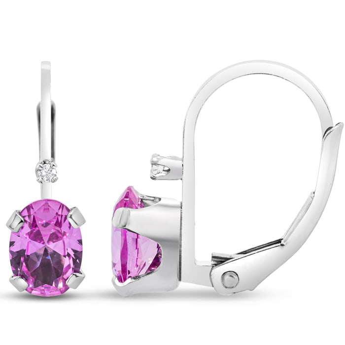 3/4 Carat Pink Topaz and Diamond Leverback Drop Earrings In 14 Karat White Gold Filled