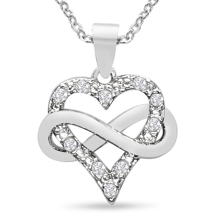 10 Diamond Natural Rose Cut Diamond Infinity Heart Necklace With Free Chain, 18 Inches. Brand New & Very Cute!