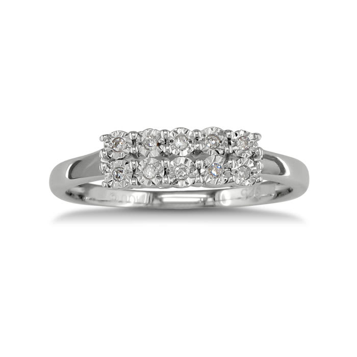 Estate Jewelry .05ct Two Row Diamond Ring in Sterling Silver - 10 Diamonds! Size 7
