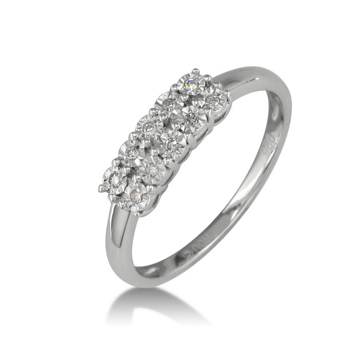 Estate Jewelry .05ct Two Row Diamond Ring in Sterling Silver - 10 Diamonds! Size 7