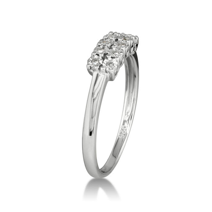 Estate Jewelry .05ct Two Row Diamond Ring in Sterling Silver - 10 Diamonds! Size 7