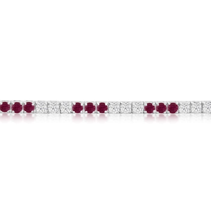 Ruby Bracelet; Ruby Tennis Bracelet; 5 Carat Ruby and Diamond Bracelet In 14 Karat White Gold