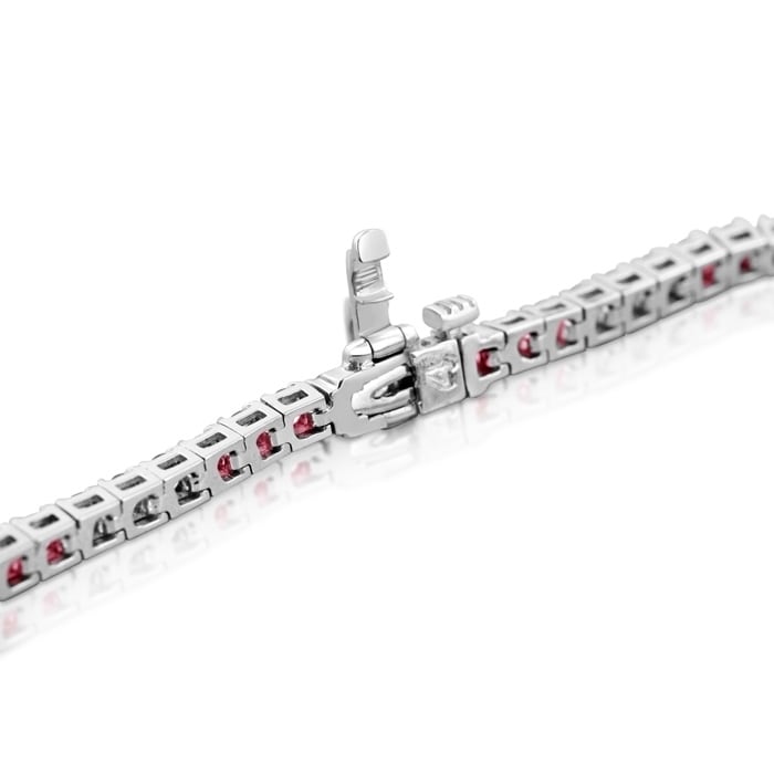 Ruby Bracelet; Ruby Tennis Bracelet; 5 Carat Ruby and Diamond Bracelet In 14 Karat White Gold