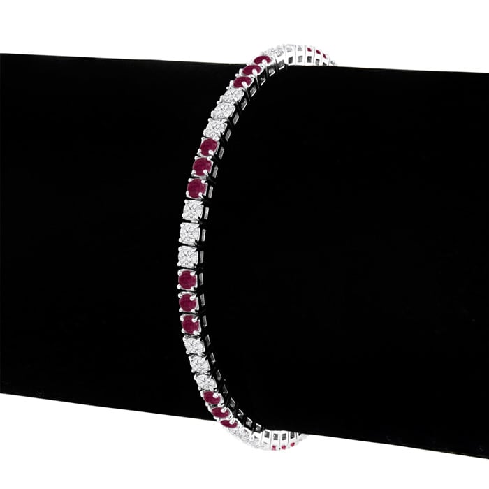 Ruby Bracelet; Ruby Tennis Bracelet; 5 Carat Ruby and Diamond Bracelet In 14 Karat White Gold