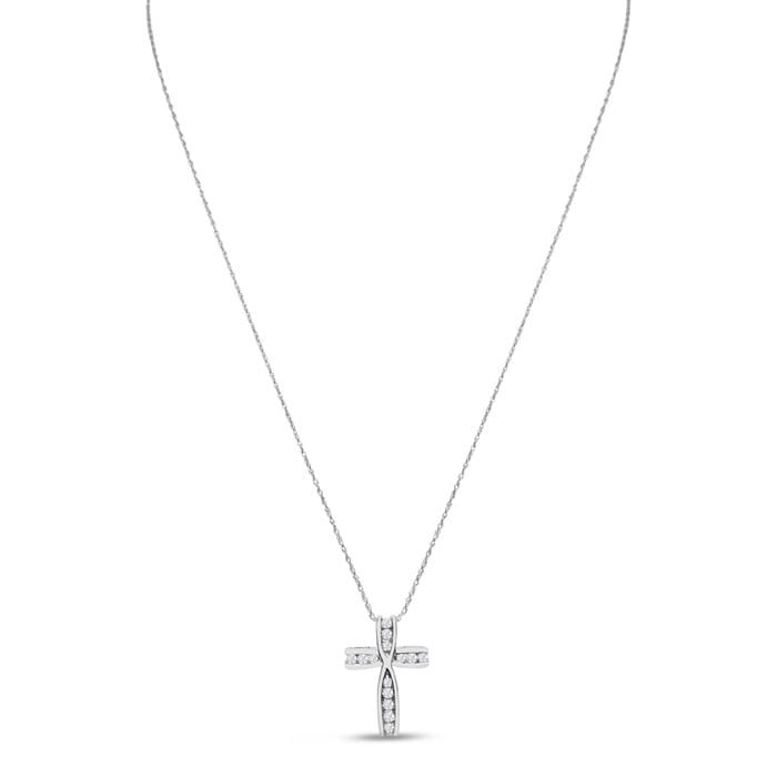 1/4 Carat Diamond Cross Necklace In White Gold, 18 Inches
