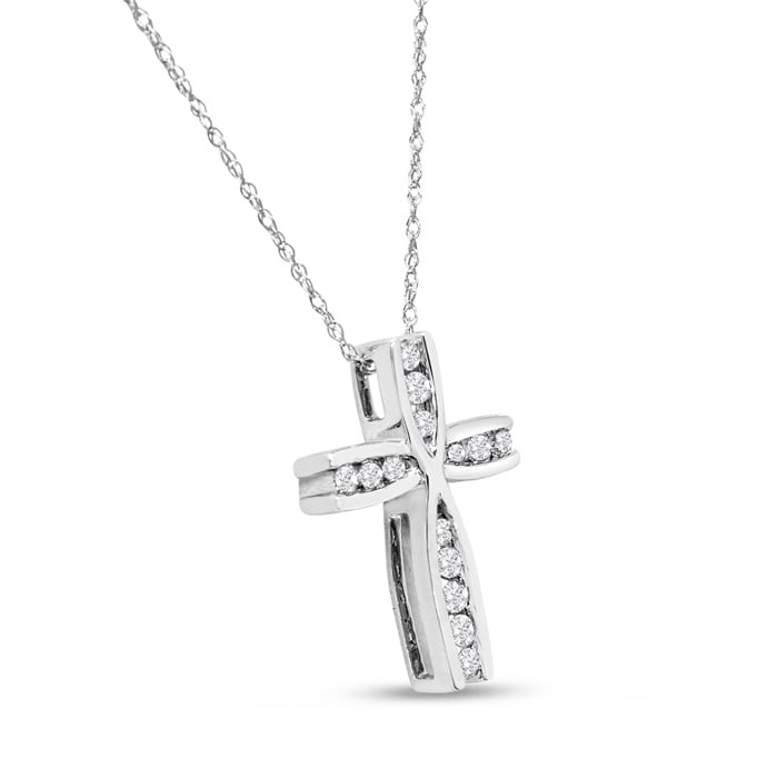 1/4 Carat Diamond Cross Necklace In White Gold, 18 Inches