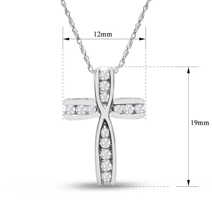 1/4 Carat Diamond Cross Necklace In White Gold, 18 Inches