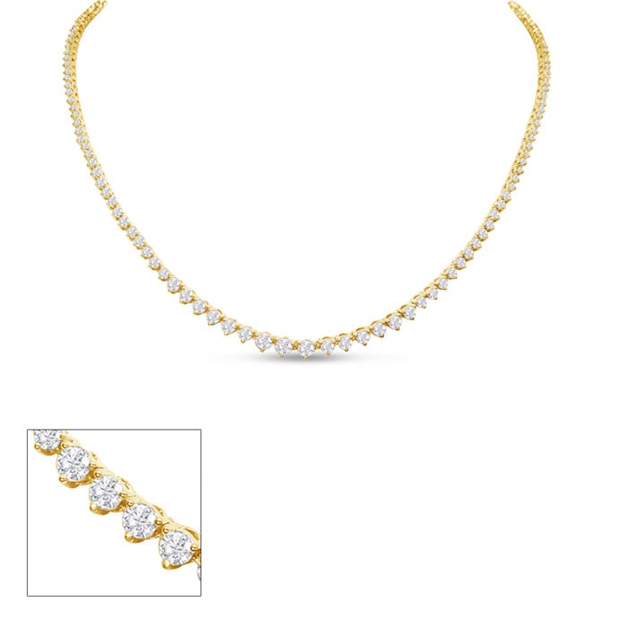 Graduated 5 Carat Diamond Tennis Necklace In 14 Karat Yellow Gold, 16 Inches