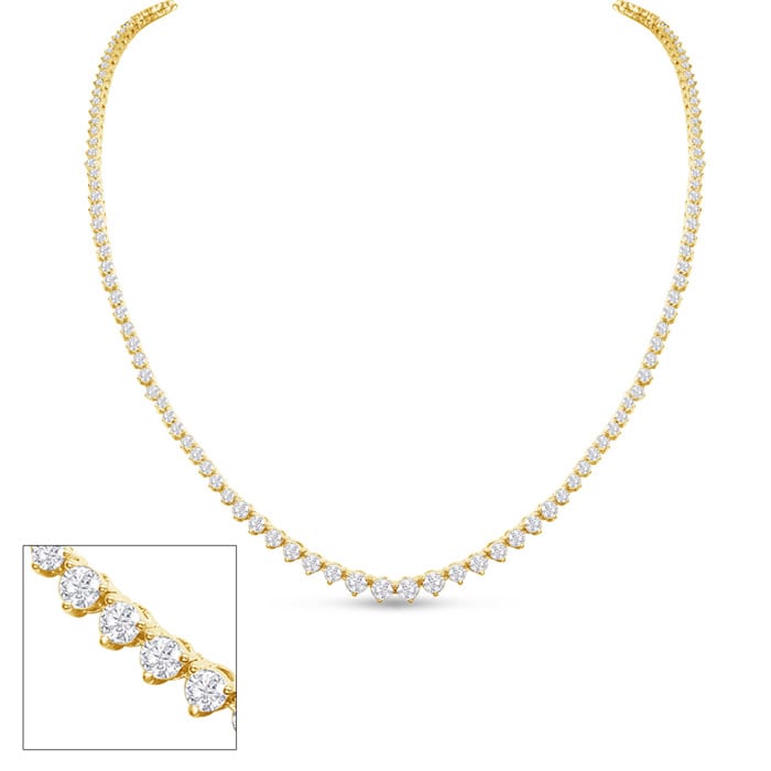 Graduated 5 1/2 Carat Diamond Tennis Necklace In 14 Karat Yellow Gold, 18 Inches