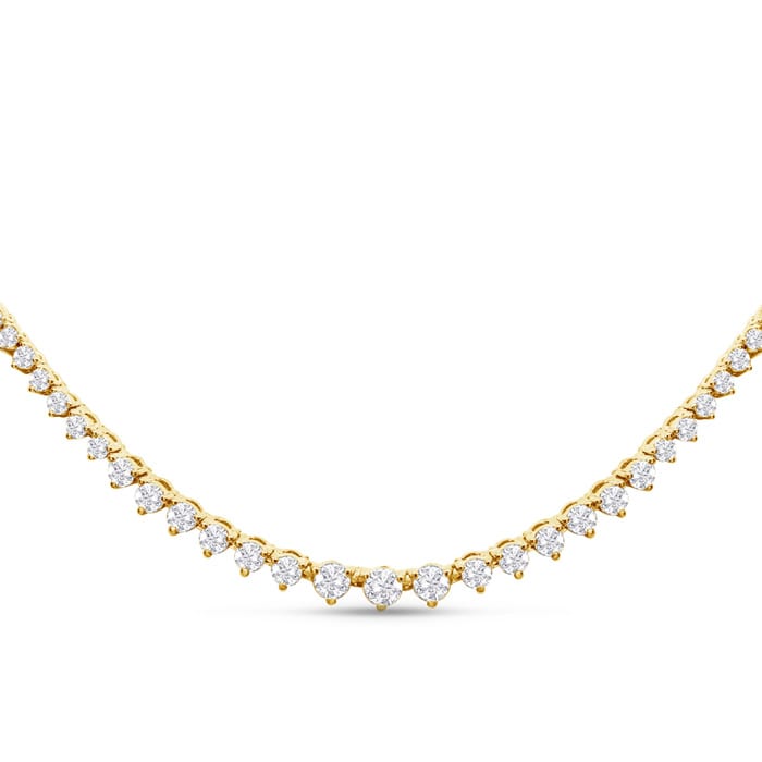 Graduated 7 Carat Diamond Tennis Necklace In 14 Karat Yellow Gold, 24 Inches