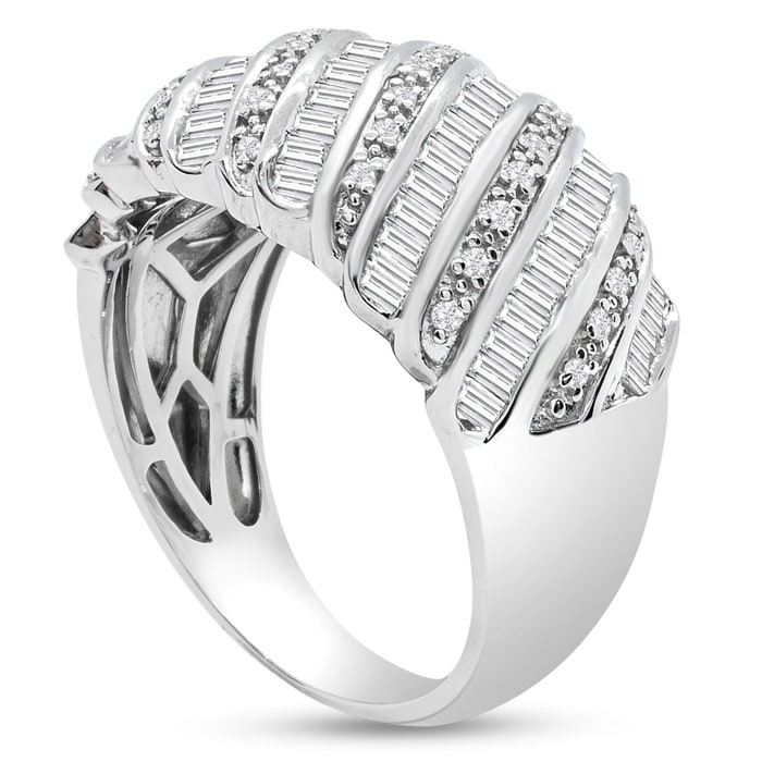 1 Carat Baguette and Round Colorless Diamond Dome Band Ring In Sterling Silver. Brand New Amazing Ring!