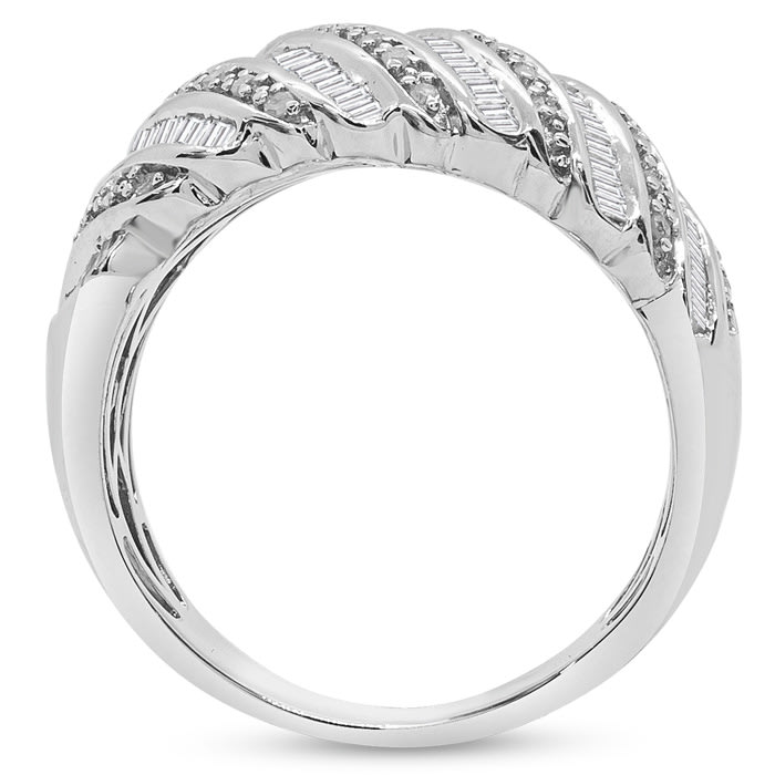 1 Carat Baguette and Round Colorless Diamond Dome Band Ring In Sterling Silver. Brand New Amazing Ring!