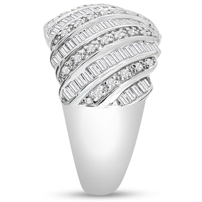 1 Carat Baguette and Round Colorless Diamond Dome Band Ring In Sterling Silver. Brand New Amazing Ring!
