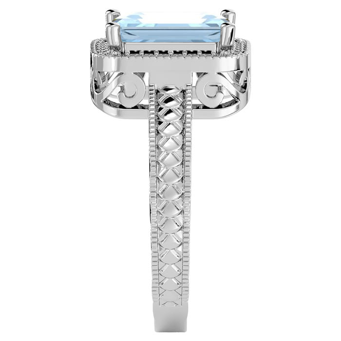Aquamarine Ring: Aquamarine Jewelry: 2 1/2 Carat Antique Style Aquamarine and Diamond Ring in 14 Karat White Gold