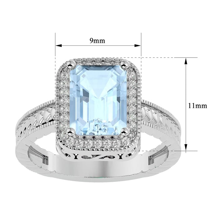 Aquamarine Ring: Aquamarine Jewelry: 2 1/2 Carat Antique Style Aquamarine and Diamond Ring in 14 Karat White Gold