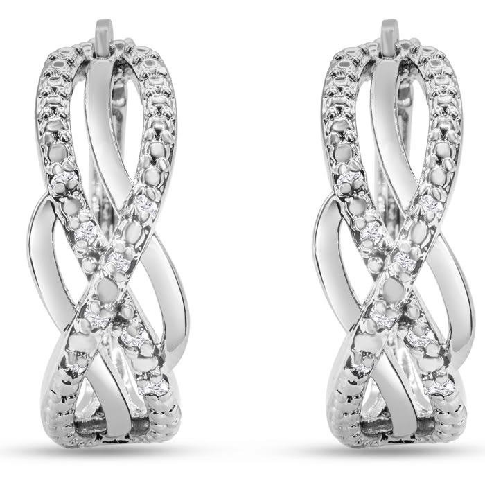 16 Diamond Infinity Diamond Hoop Earrings, 3/4 Inch. Brand New Gorgeous Style!  