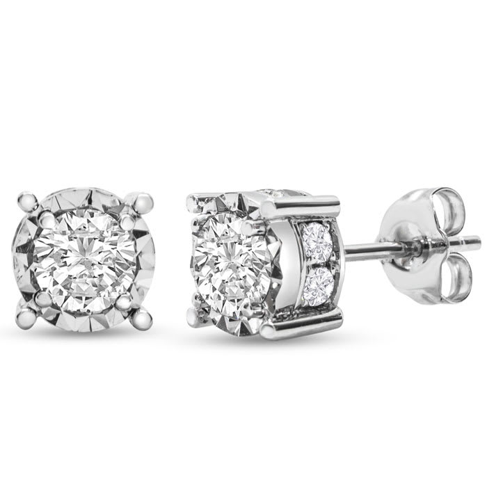 1 Carat Diamond Miracle Stud Earrings In 14 Karat White Gold. Brand New And Super Hot