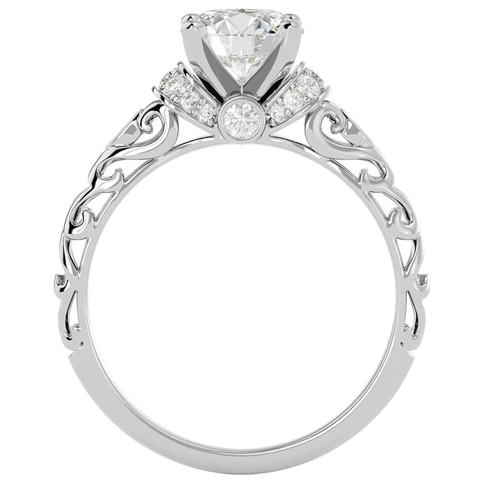 Moissanite Engagement Ring; 1 3/4 Carat Vintage Moissanite Engagement Ring In 14 Karat White Gold