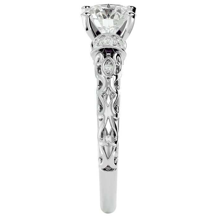 Moissanite Engagement Ring; 1 3/4 Carat Vintage Moissanite Engagement Ring In 14 Karat White Gold