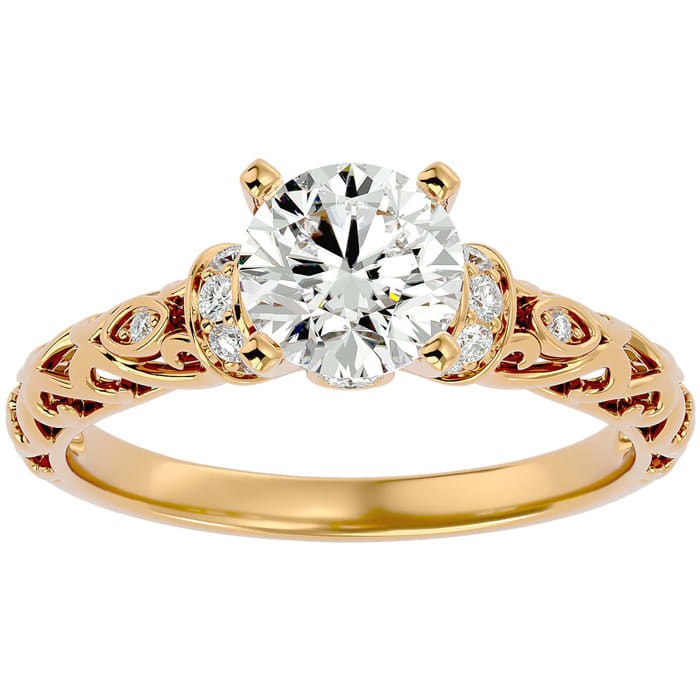 Moissanite Engagement Ring; 1 3/4 Carat Vintage Moissanite Engagement Ring In 14 Karat Yellow Gold