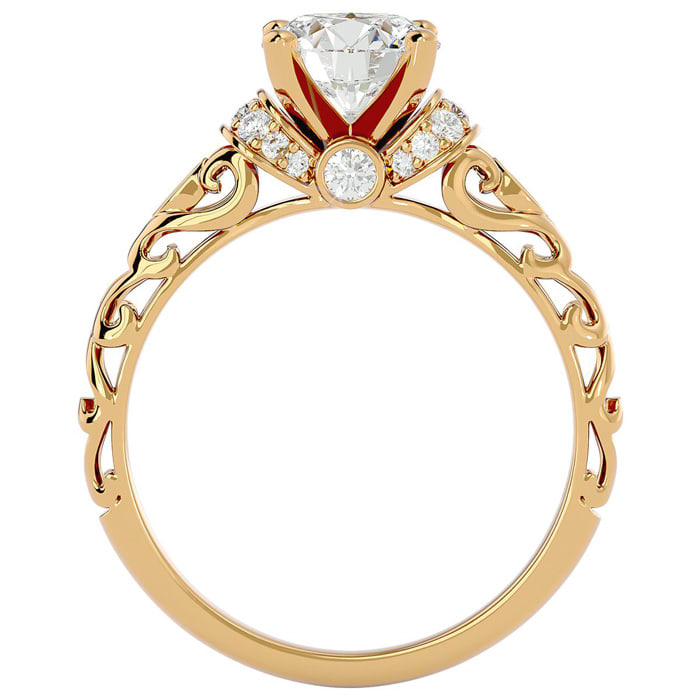 Moissanite Engagement Ring; 1 3/4 Carat Vintage Moissanite Engagement Ring In 14 Karat Yellow Gold