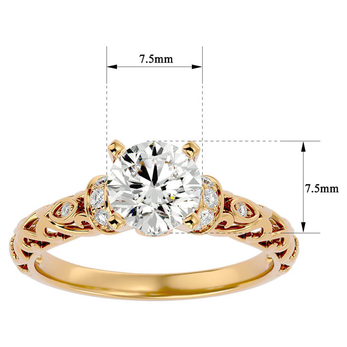 Moissanite Engagement Ring; 1 3/4 Carat Vintage Moissanite Engagement Ring In 14 Karat Yellow Gold