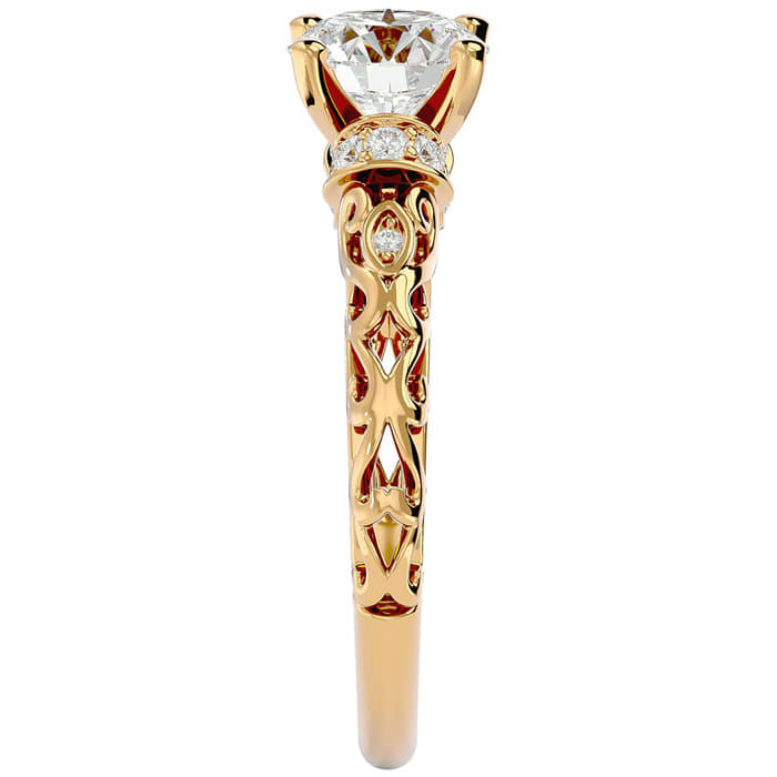 Moissanite Engagement Ring; 2 1/4 Carat Vintage Moissanite Engagement Ring In 14 Karat Yellow Gold