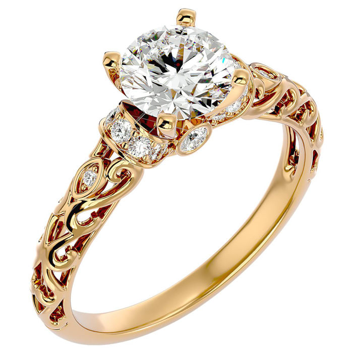 2 1/4 Carat Vintage Diamond Engagement Ring In 14 Karat Yellow Gold