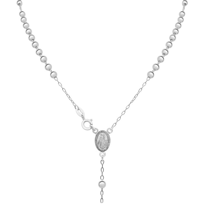 Sterling Silver Rosary Cross Necklace With Y Strand on 4mm Ball Chain, 18 Inches